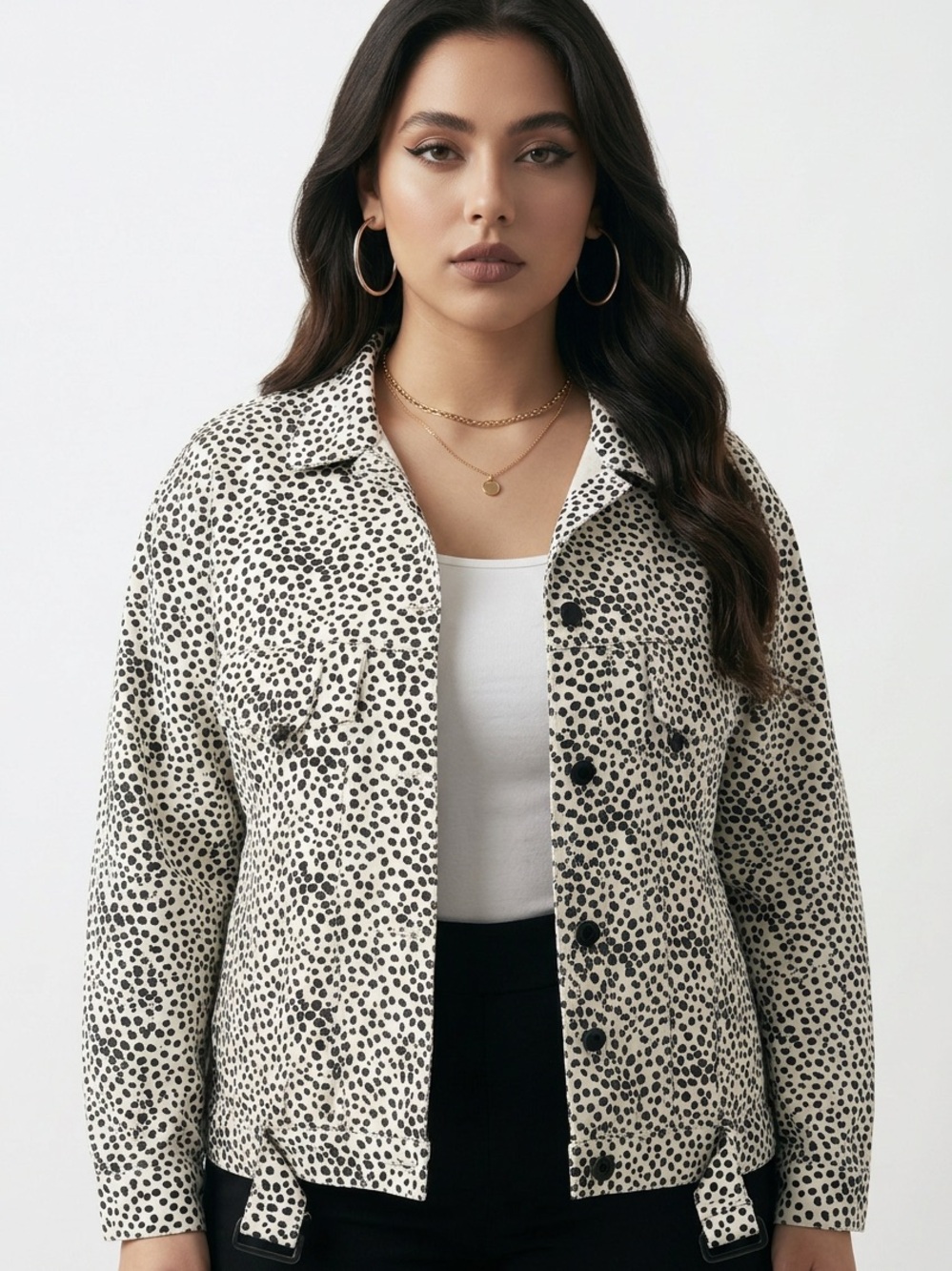 KAYCEE | Oversized Ivory & Black Animal Spotted Jean Jacket Women’s Size Medium